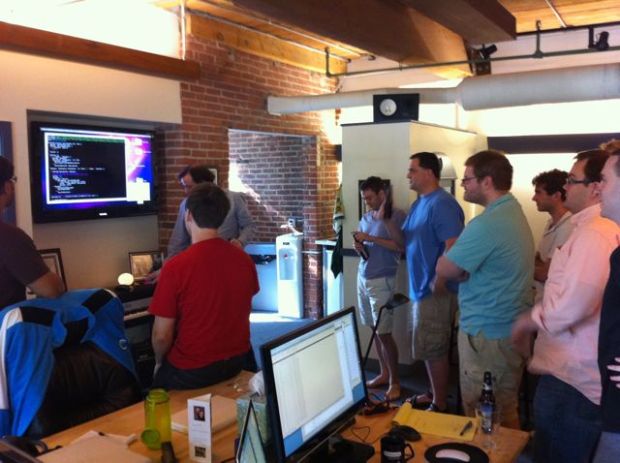 Group coding session at The Echo Nest