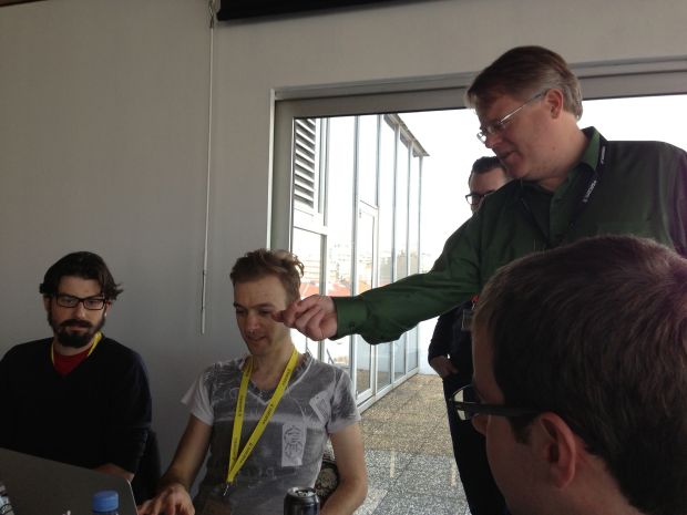 Ben gives a demo to some random guy who later turns out to be Robert Scoble